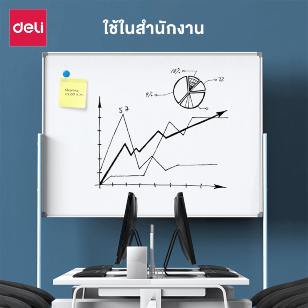 กระดานไวท์บอร์ด Deli EV164-B-YL-01 ขนาด 90 x 120 cm